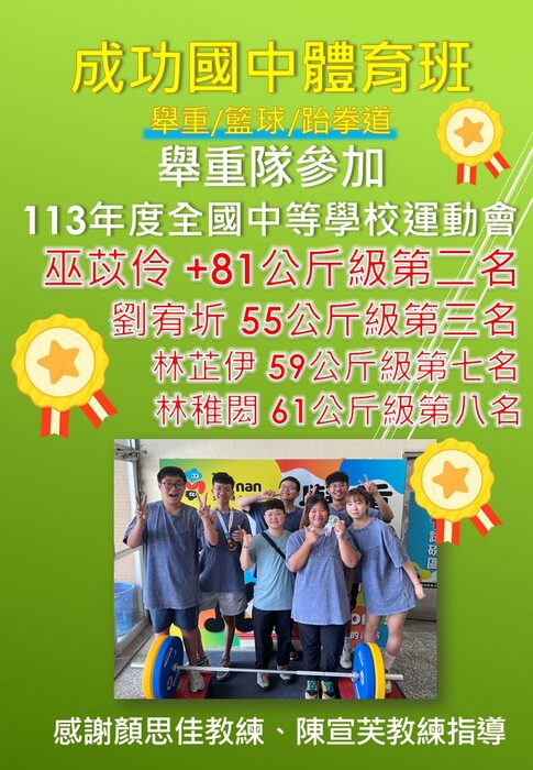 賀！本校舉重隊參加114年度全國中等學校運動會榮獲1銀1銅！圖片